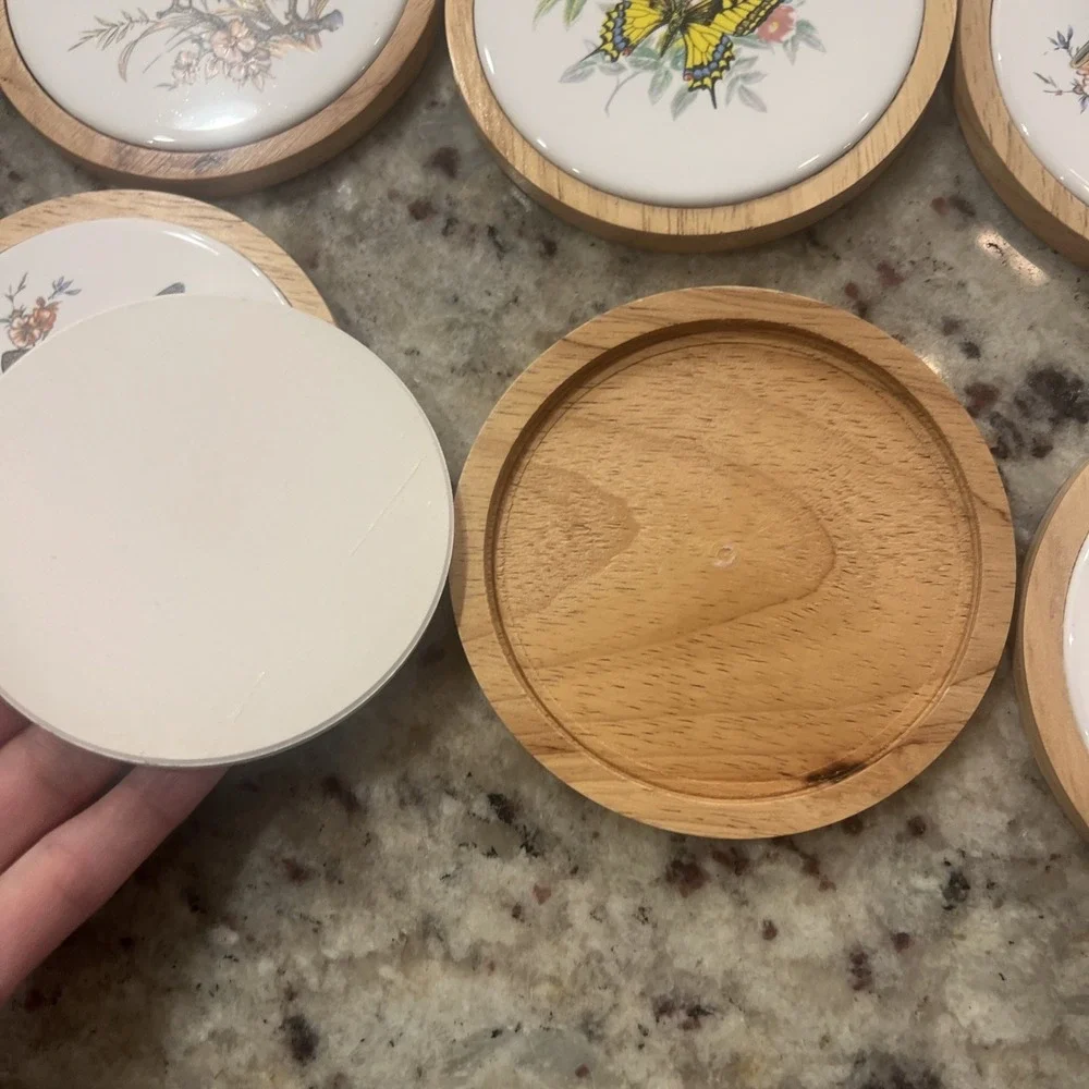 Butterfly Coasters Wood Ceramic Monarch 6‎ Designs Cottage NEW old stock